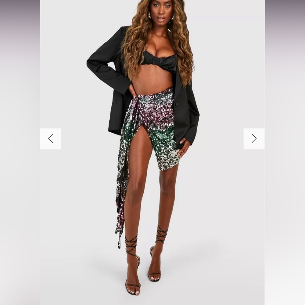 Boohoo Multicolor Sequin Wrap Mini Skirt
